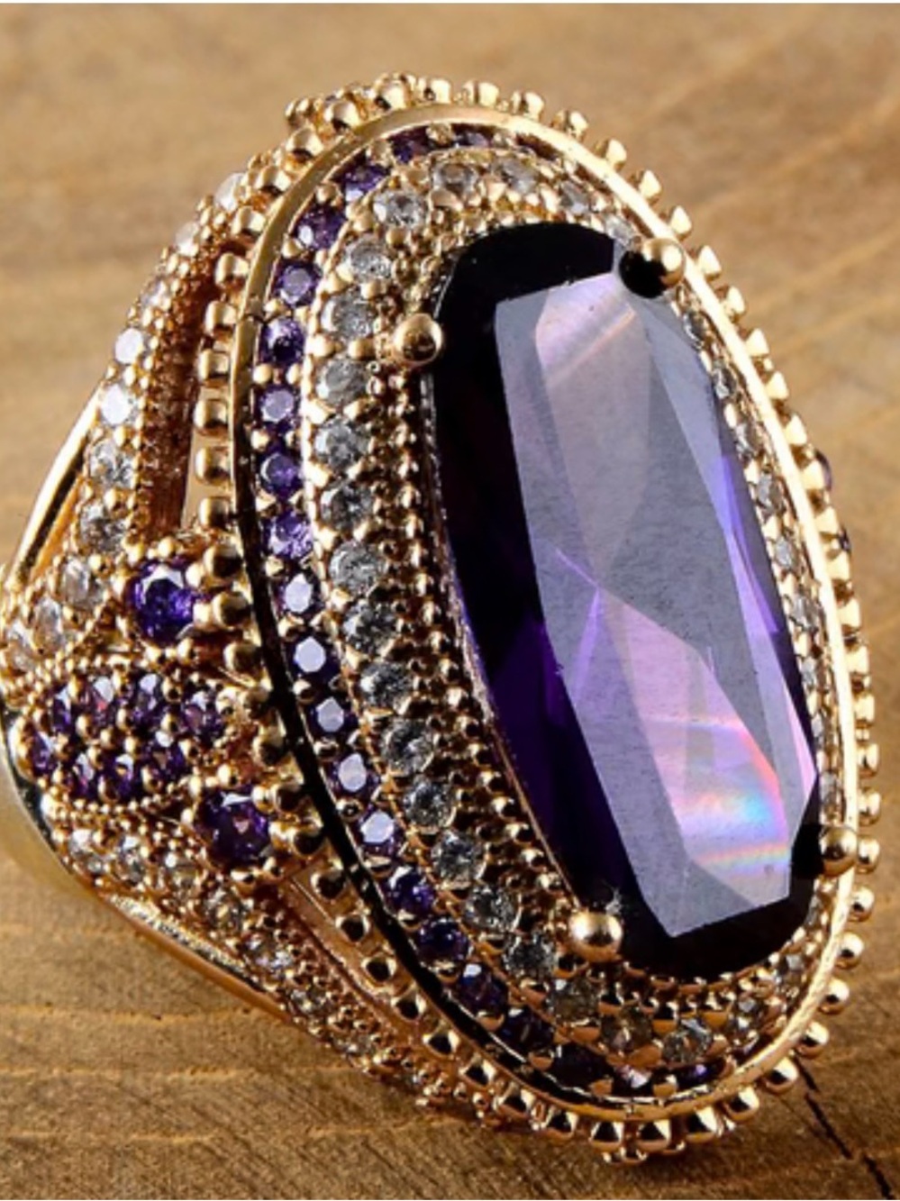 New Turkish Woman’s 7.25 Gold Tone Women's Ring stunning faux amethyst